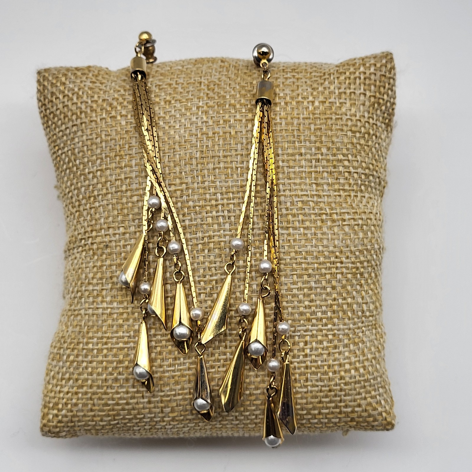 Fabulous dangle Earrings multi strand faux pearl lightweight flirty