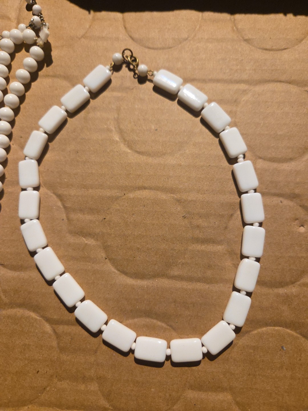 Vintage Milk Glass 17 1/4 Inch Chiclet And 15 1/4 Inch Double Tier Choker