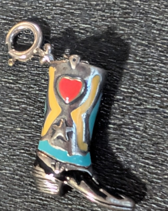 Silver & Enamel Carolyn Pollack Relios SouthWestern Cowboy Boot Charm 8 g