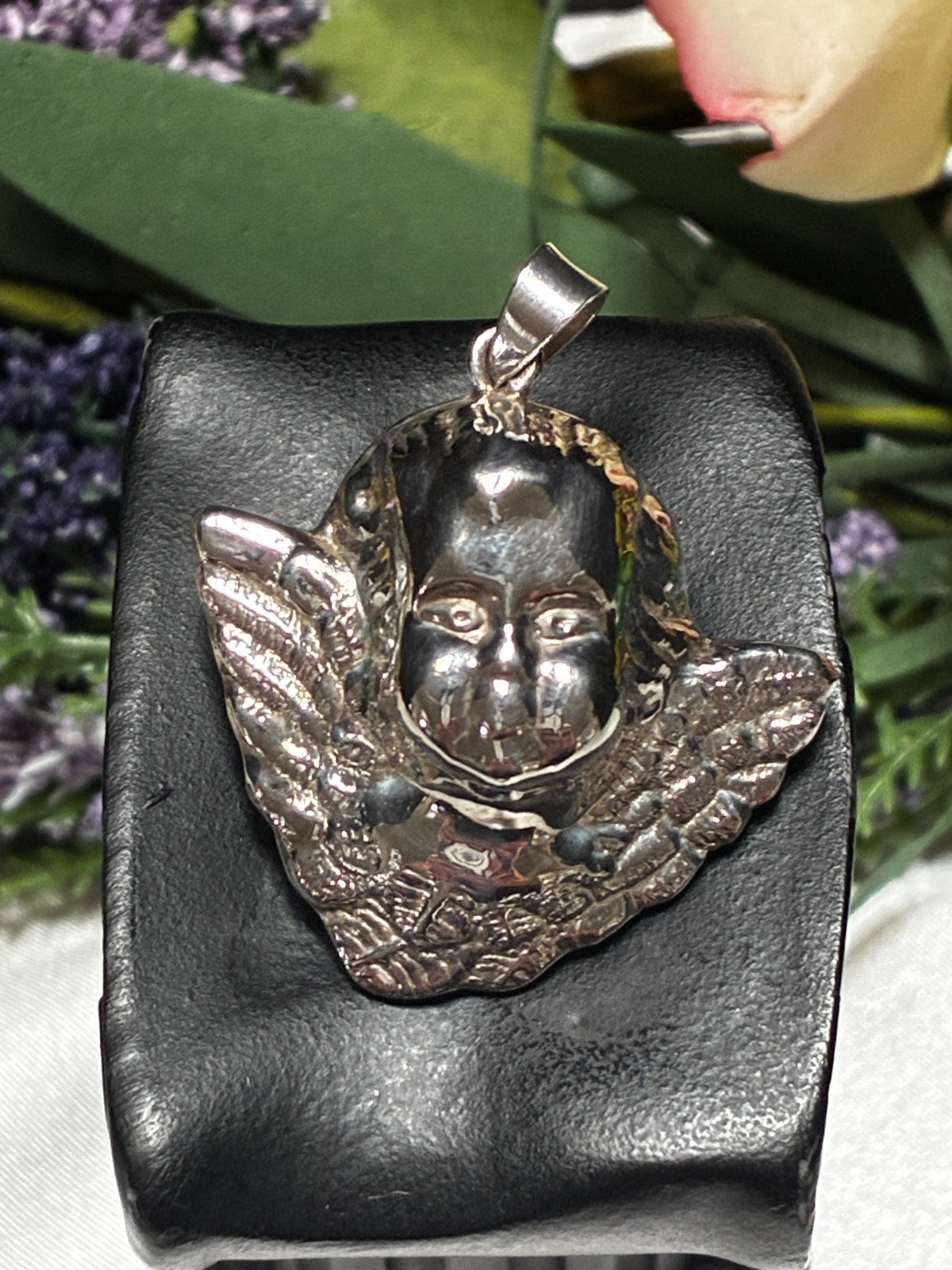 Vintage Fine 925 Sterling Silver 3D Puffy Angel Cherub Head Pendant