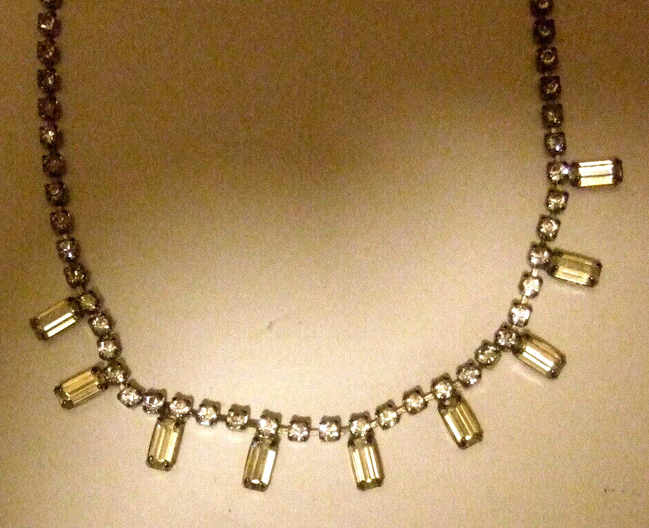 Emerald Cut Rhinestone Necklace Vintage Costume Jewelry Great Look