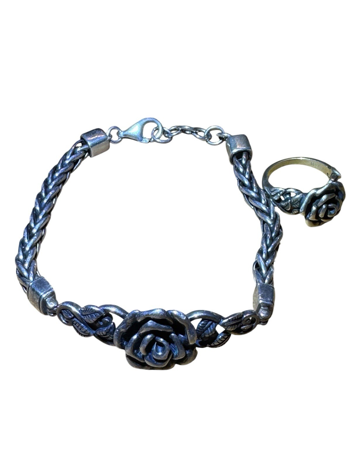 Paz Israel Bracelet Ring 925 Sterling Silver Rose Wheat Chain Set Size 6 Ring