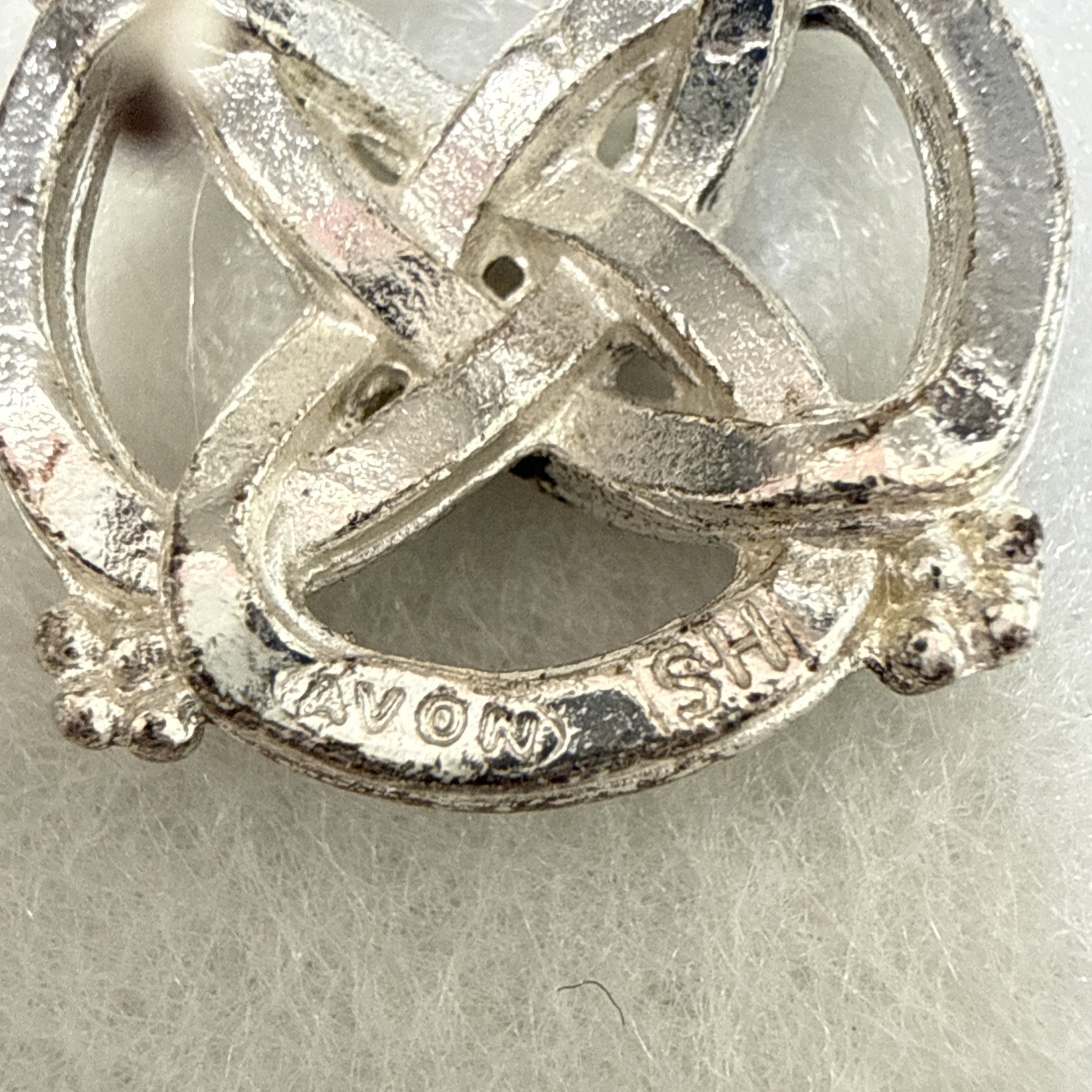 Celtic Style Silver Tone Textured Celtic Pierced Hook Earrings signed Avon SH