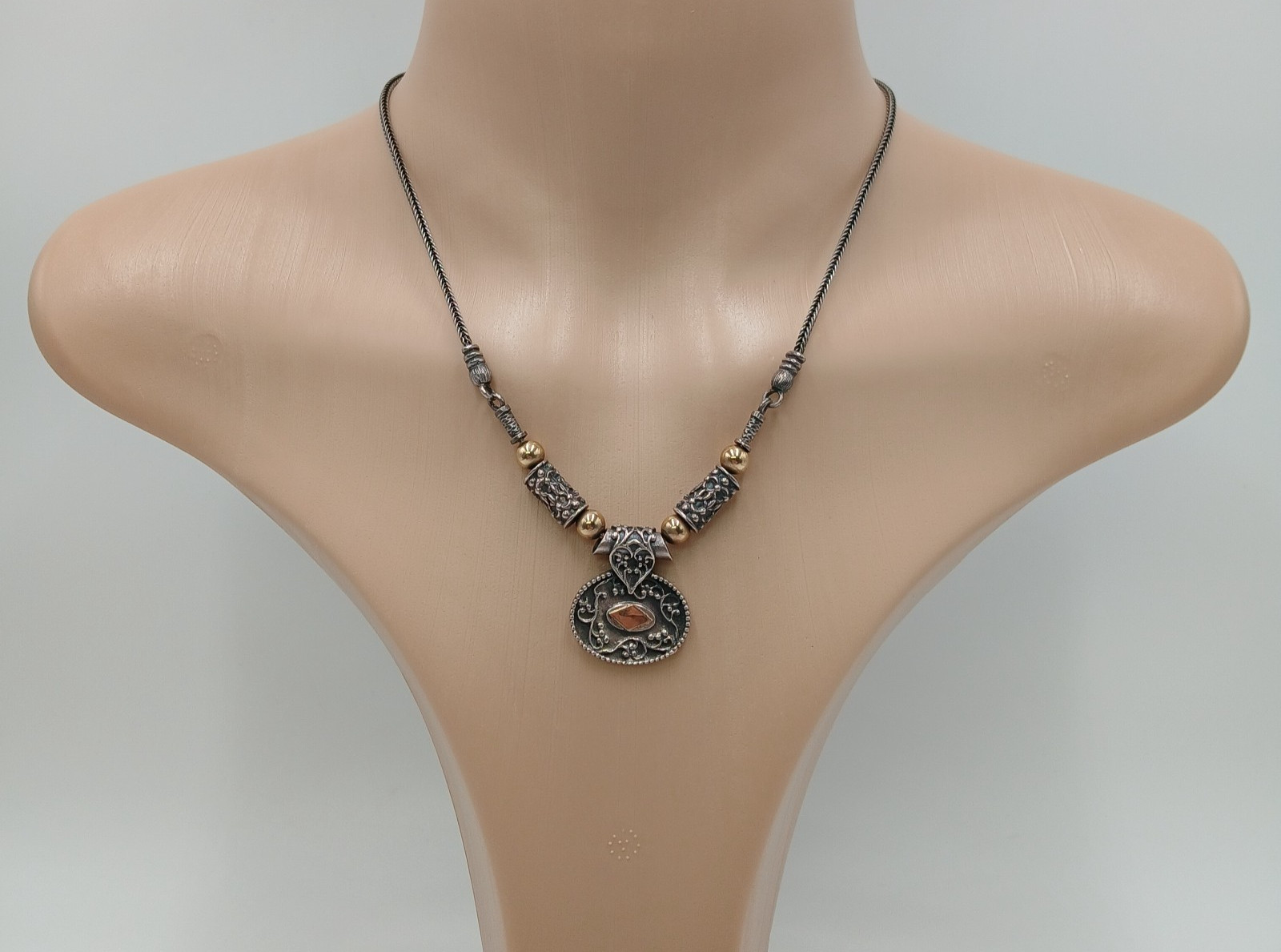 14K 925 Zanfeld Necklace 16in Sterling Silver Gold 24g tw Taxco Mexico Estate