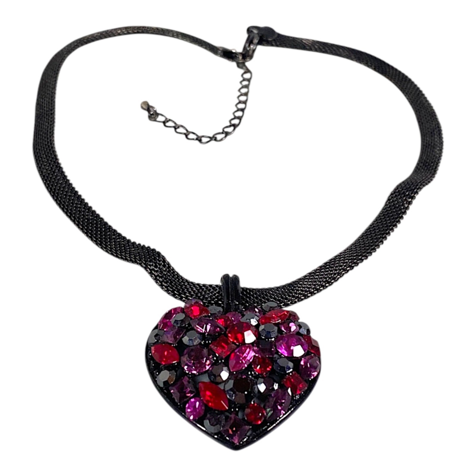 Goth Choker Necklace 15” Black Mesh Chain Heart Pendant Charm Witch Punk Y2K VTG
