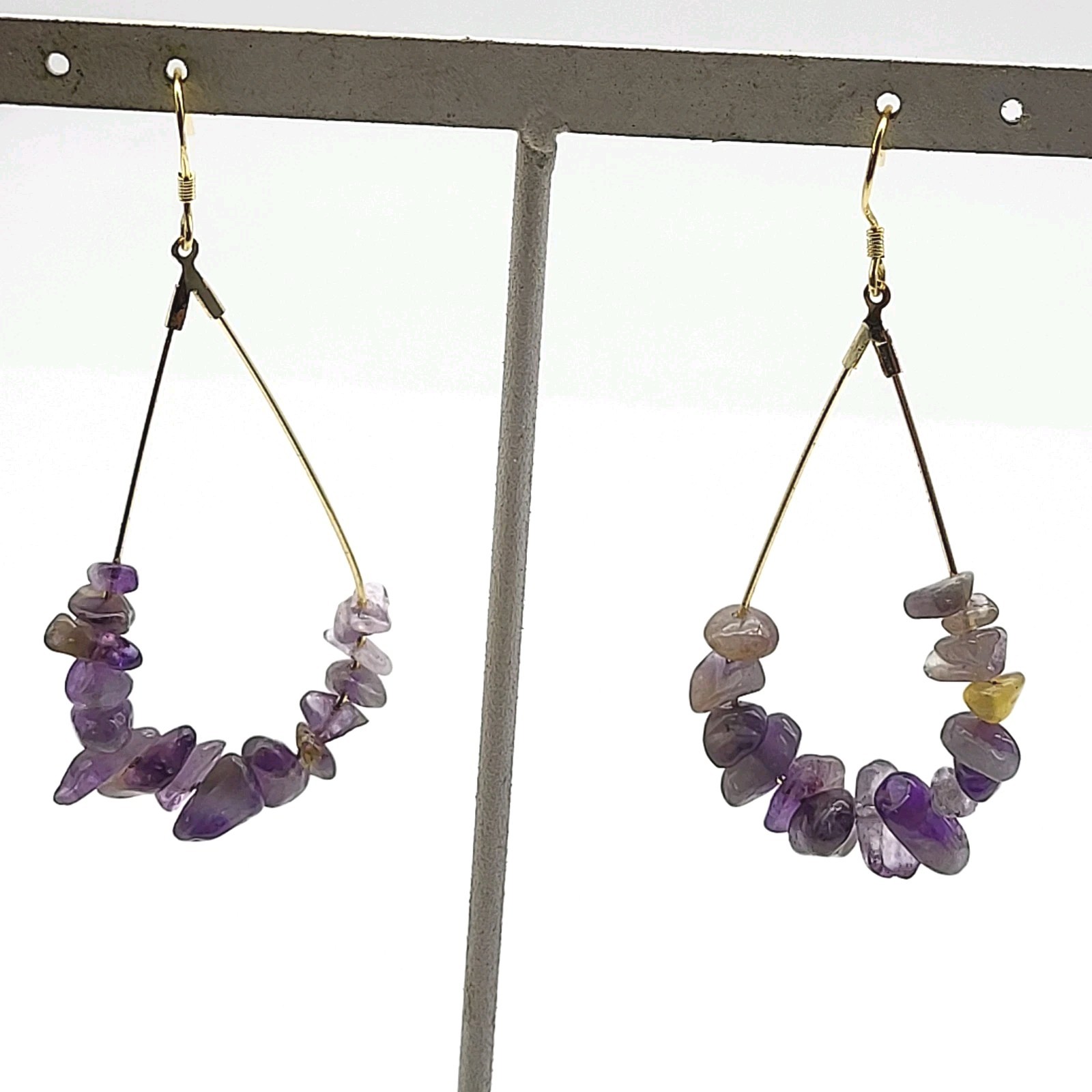 Sterling Silver Gold Plated Purple Amethyst bead teardrop dangle earrings