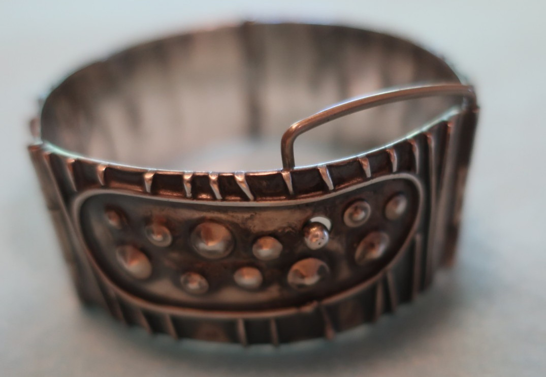 Vintage Segmented Sterling Cuff Bracelet; Made in USA by Peggy Johnson, May 1978