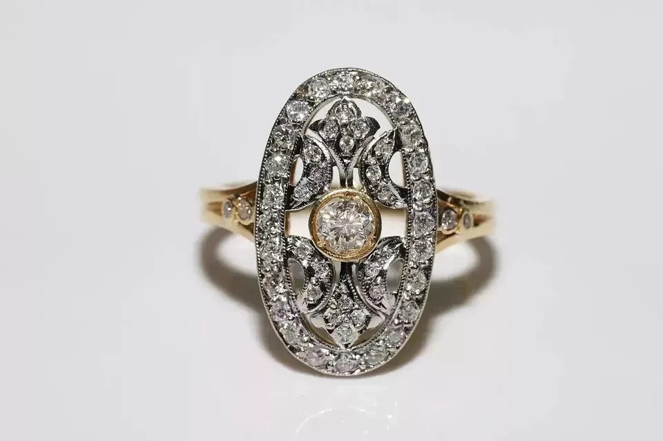Art Deco Vintage Style Round Lab Created Diamond Engagement 14K Gold Finish Ring