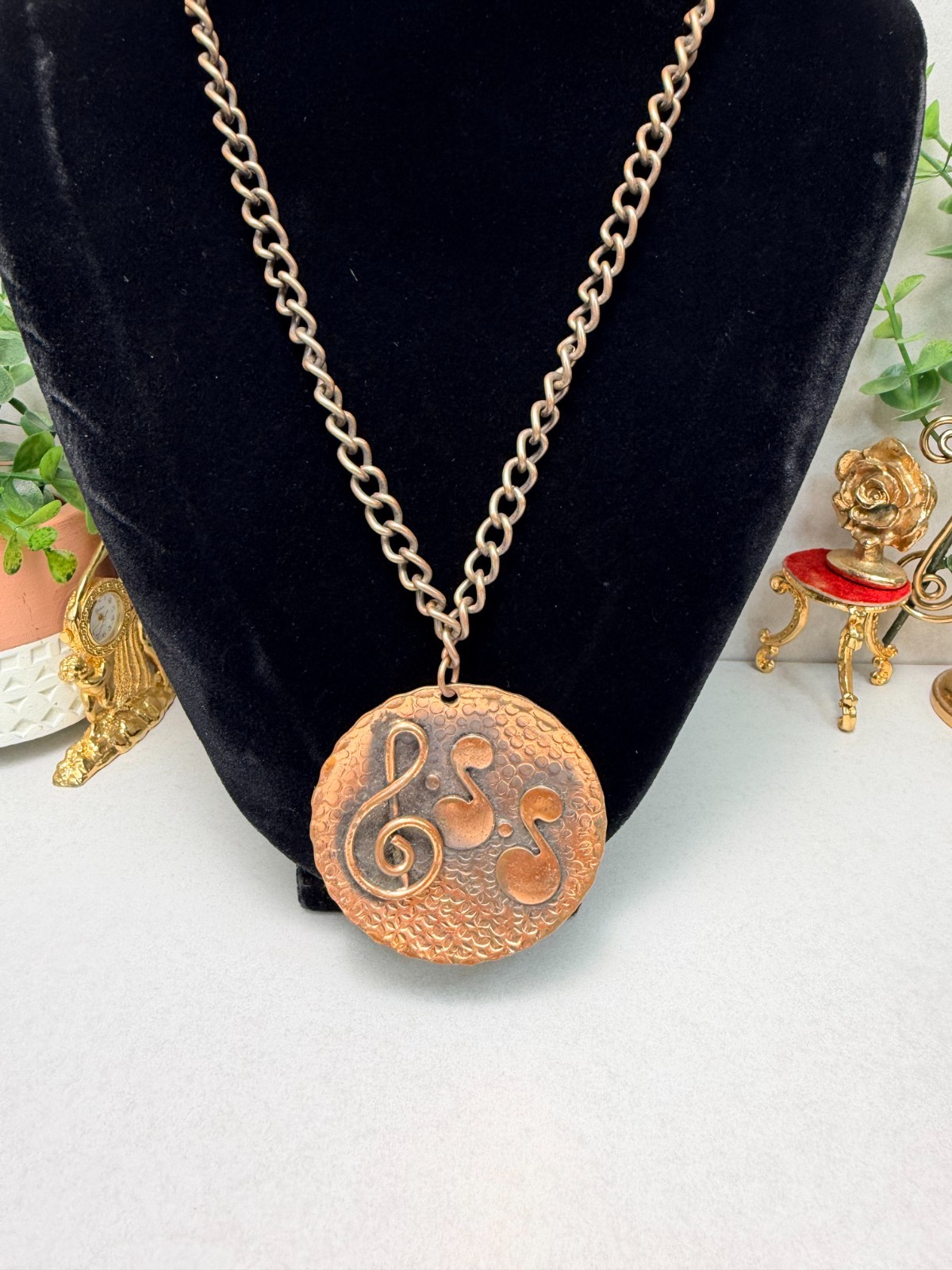 Solid Copper Necklace Musical Notes Pendant Artisan Statement MCM