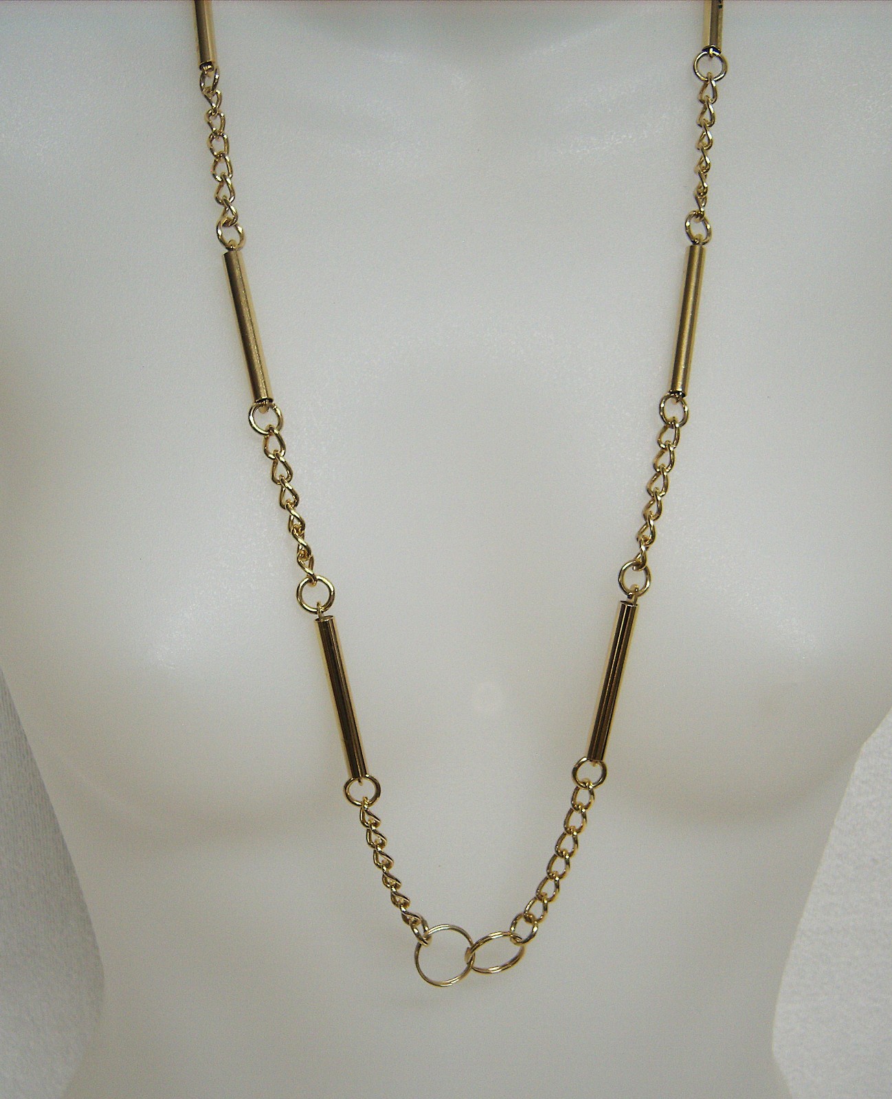 Vintage Goldtone Bar Link Chain Necklace Long Flapper Style Fashion Jewelry 31″