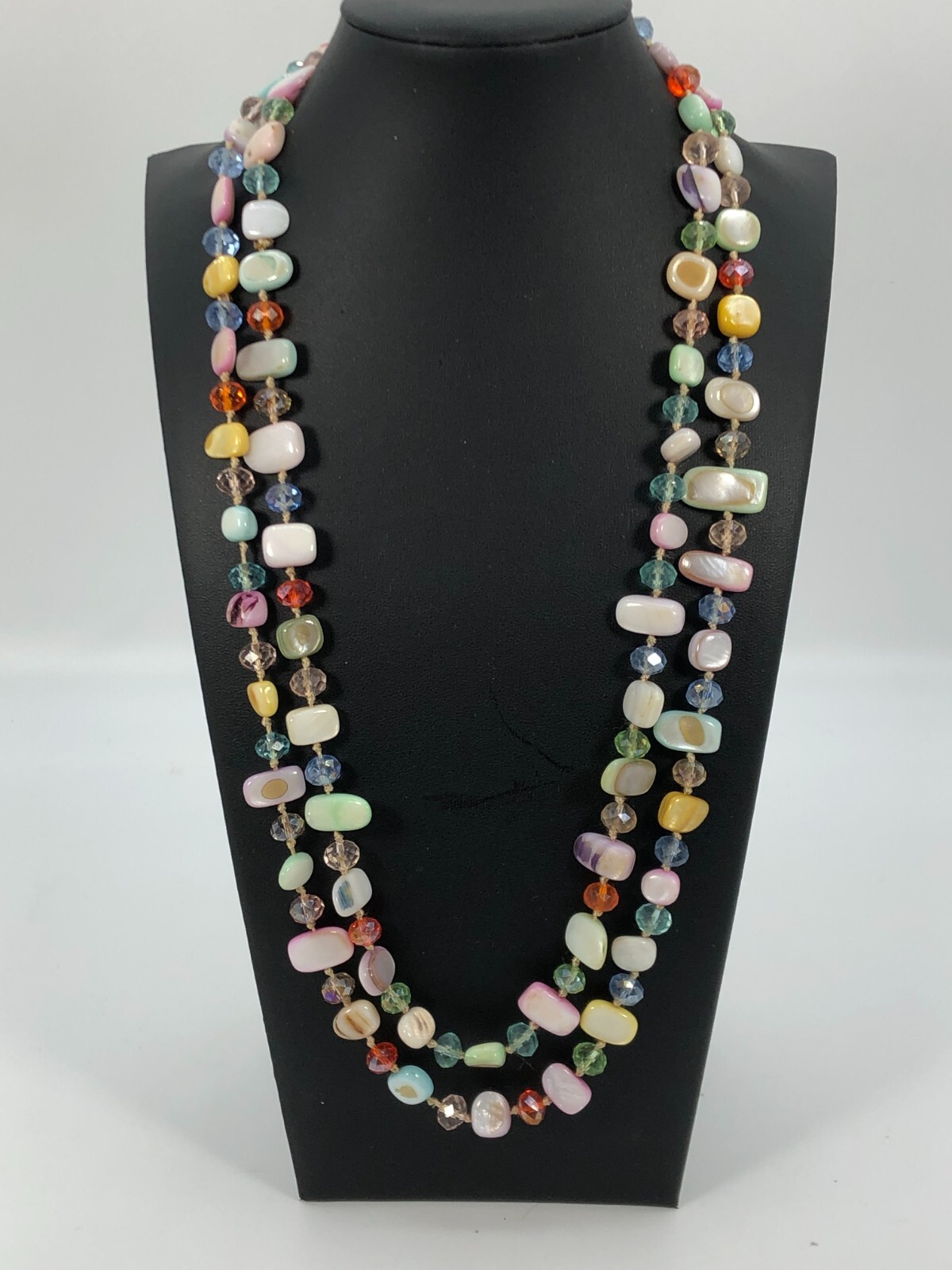 VTG Pastel Colored Shell & Faceted Bead Extra Long Necklace Spring EasterJewelry