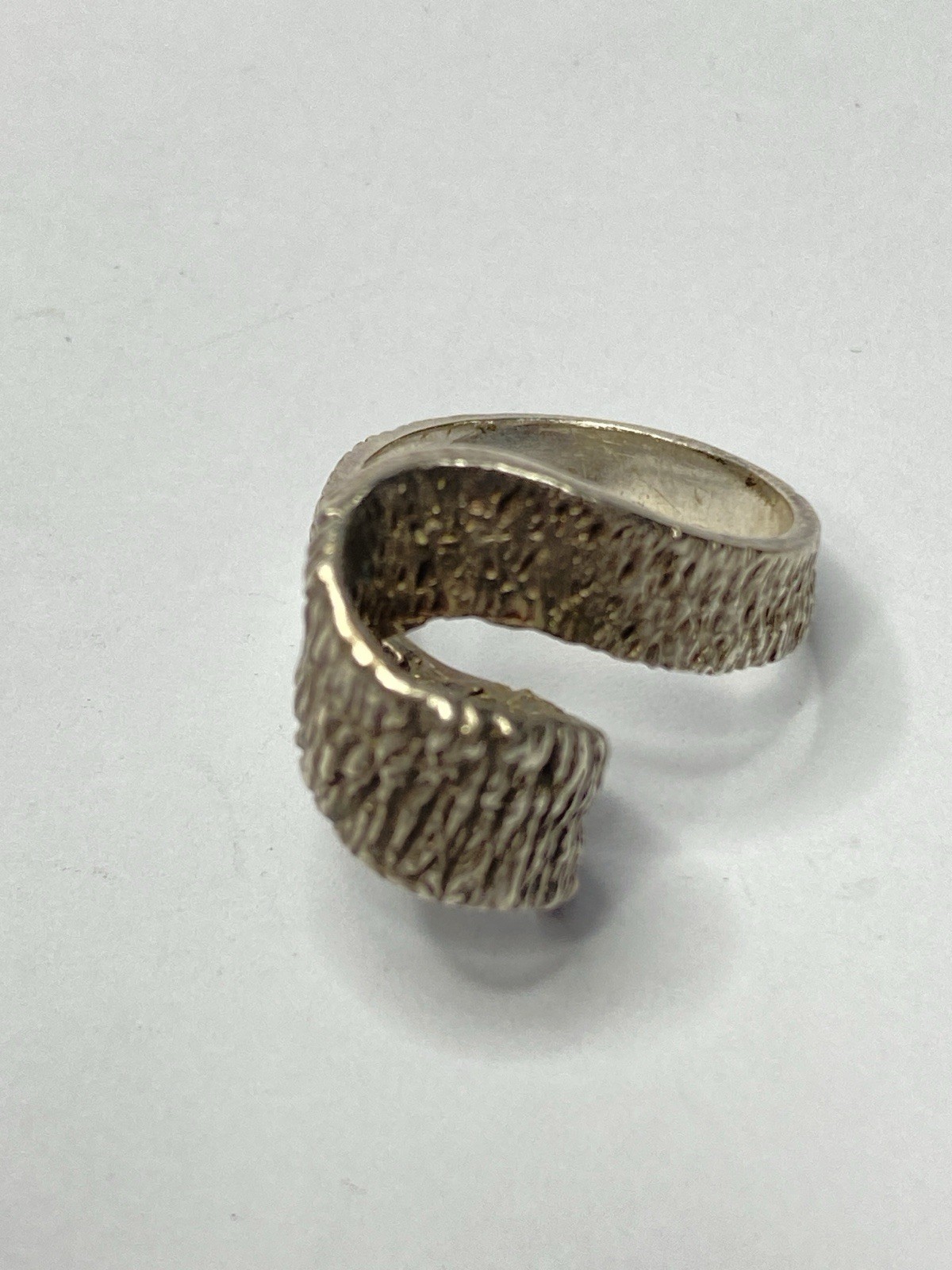 Vintage Half Loop Offset Textured 925 Silver Ring Rare Size 7.25 and 8 grams