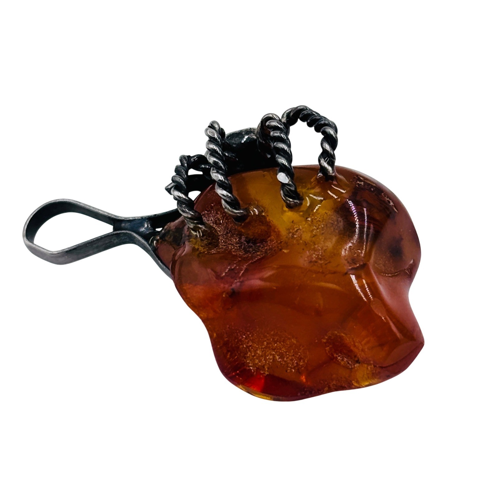 Sterling Silver Spider Baltic Amber Pendant with Insect Inclusion natural