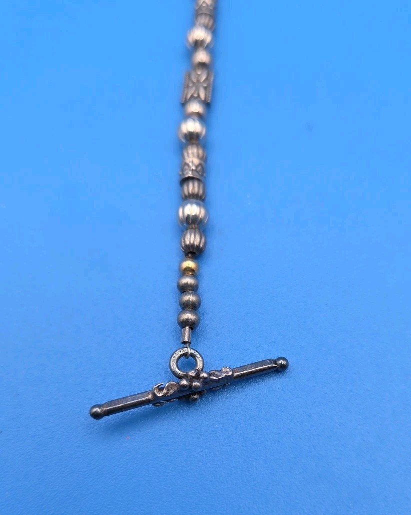 Vintage Silver Toned Toggle Bracelet With Cross & Heart