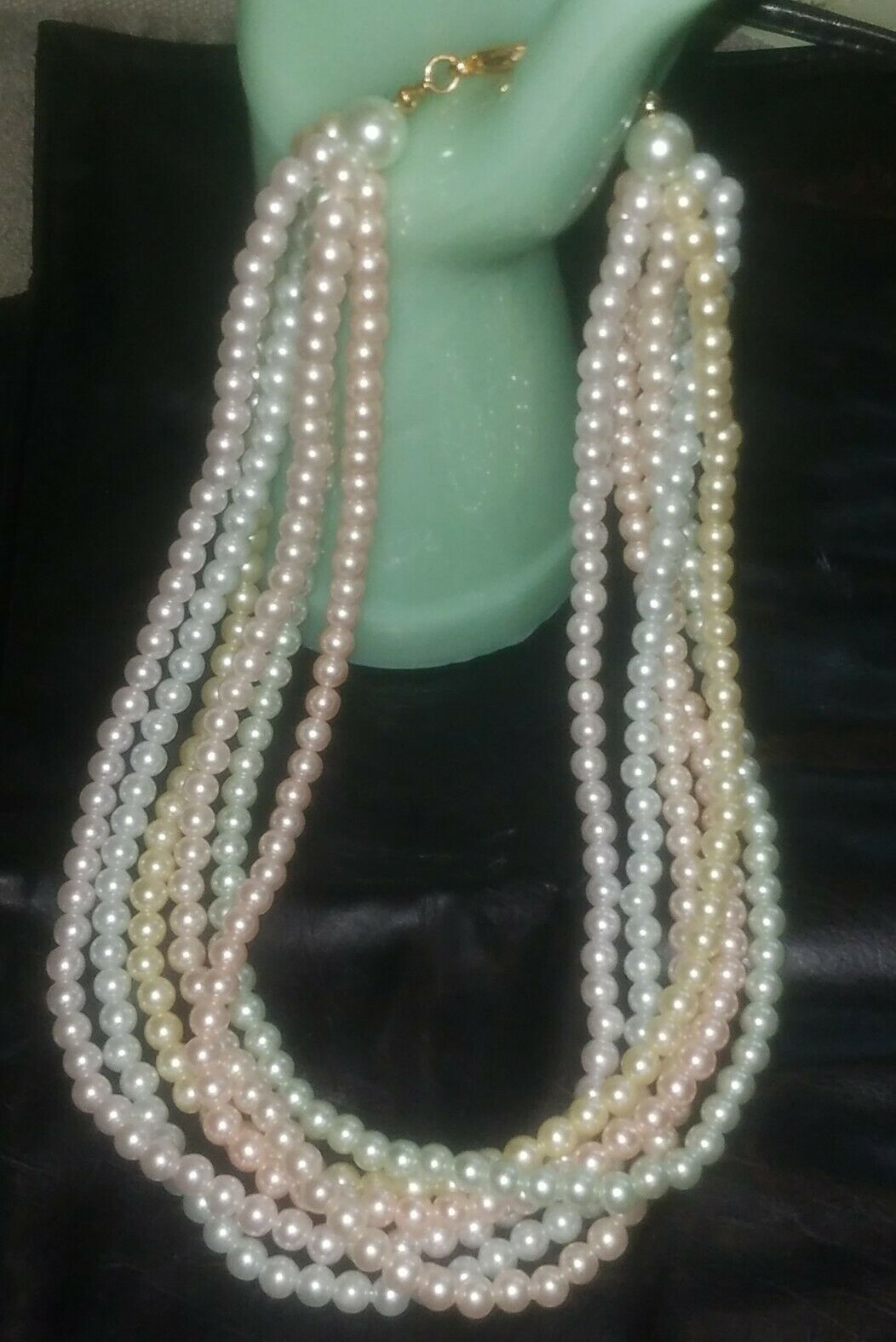 Vintage Joan Rivers 6 Strand MULTI COLOR Pastels Faux PEARL Necklace 19″