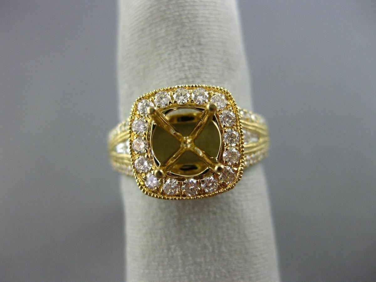LARGE 1.52CT DIAMOND 14KT YELLOW GOLD 3D SQUARE HALO SEMI MOUNT ENGAGEMENT RING