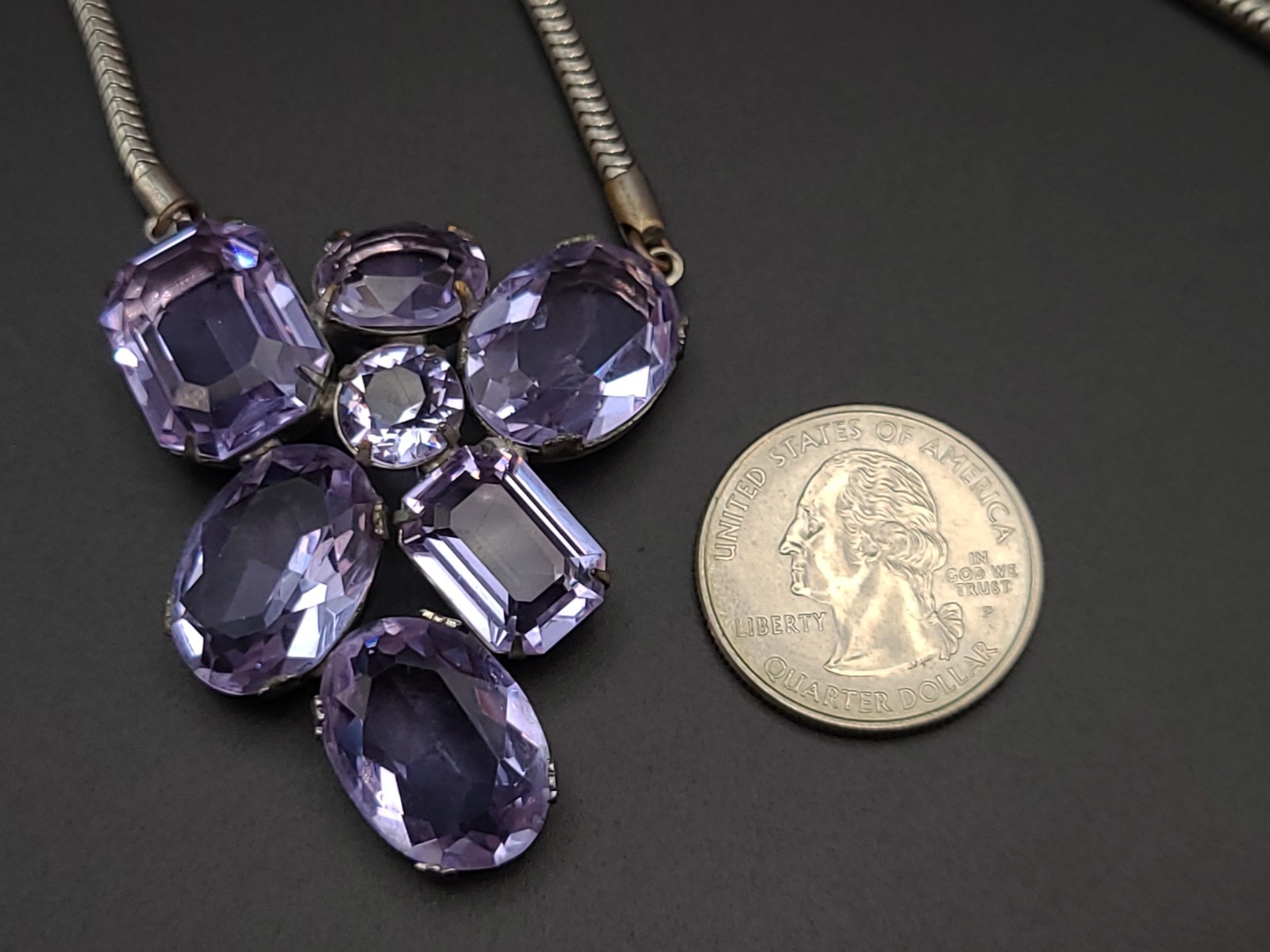 Vintage Purple Juliana Style Amethyst Glass Rhinestone Choker Necklace 14″