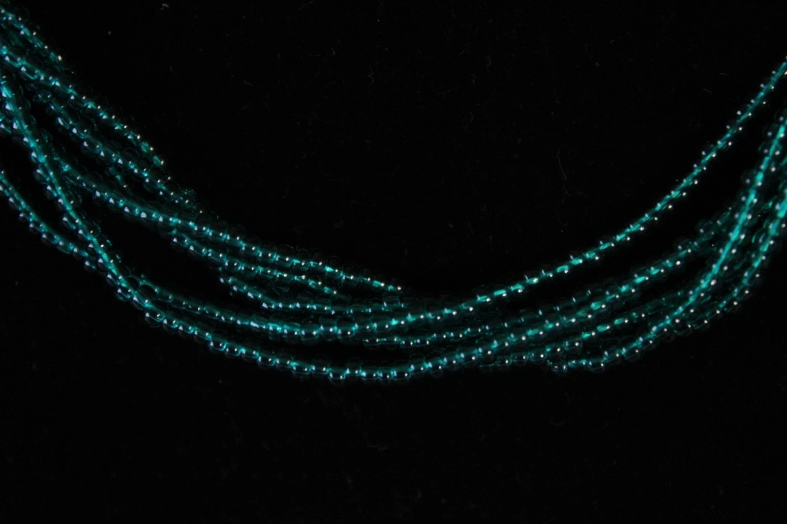 Beaded Necklace Dark Blue Green 23″ 23 in 6 Strand Small Tiny Seed Bead Handmade
