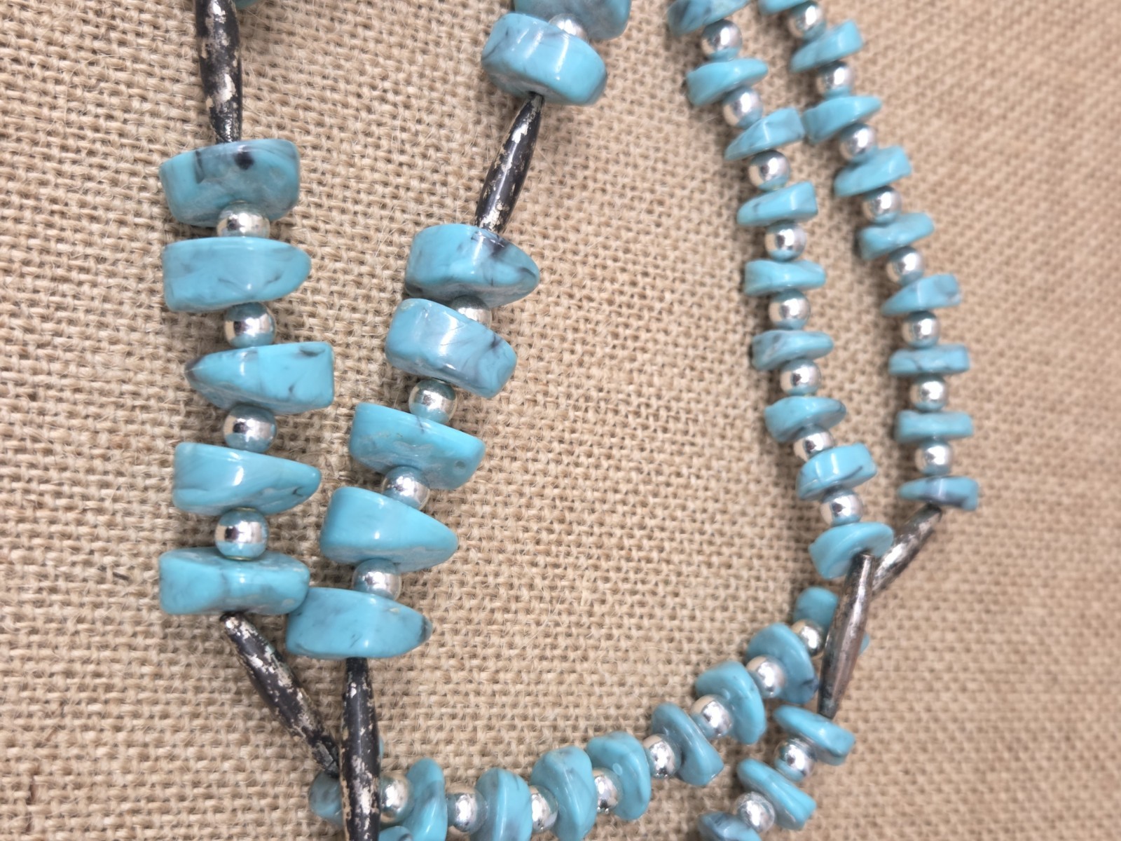 Vintage Turquoise Chunky Beaded Necklace and Clip On Earrings Set