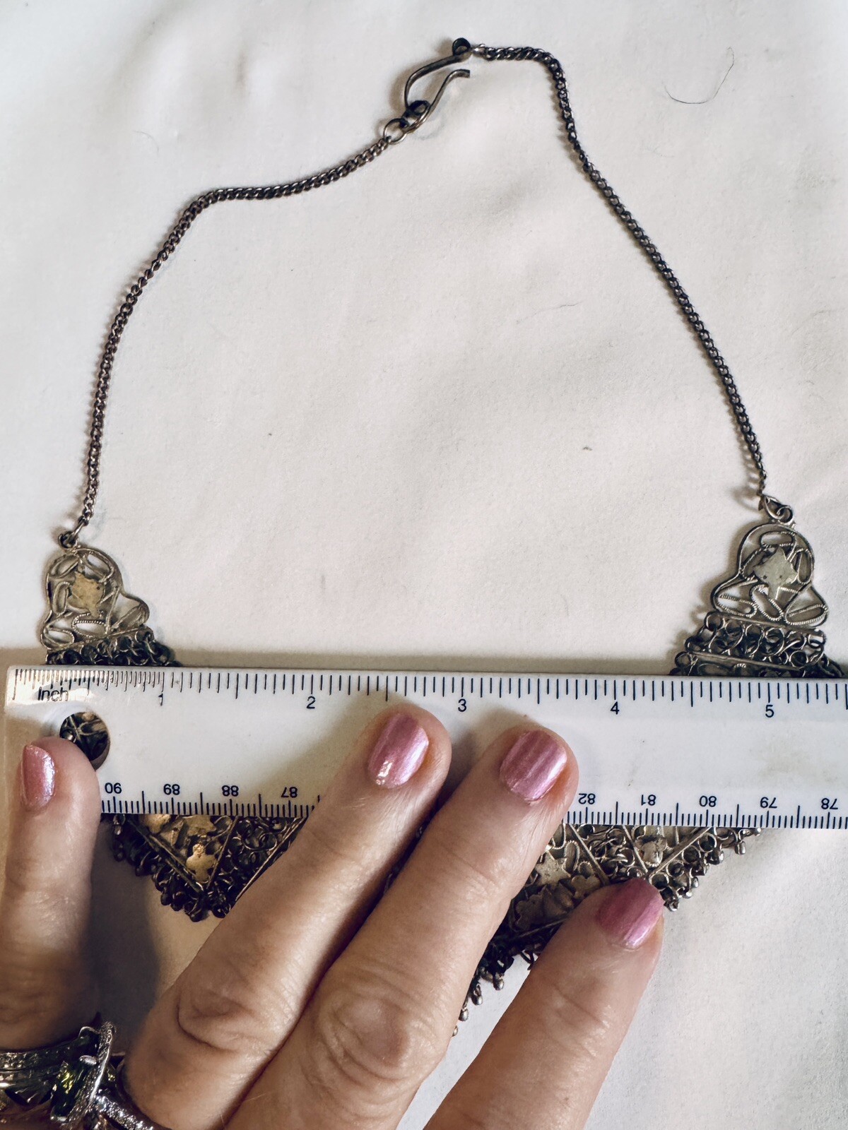 Vintage 70s Boho Necklace Indian Design Tin Or Pot Metal Great Piece