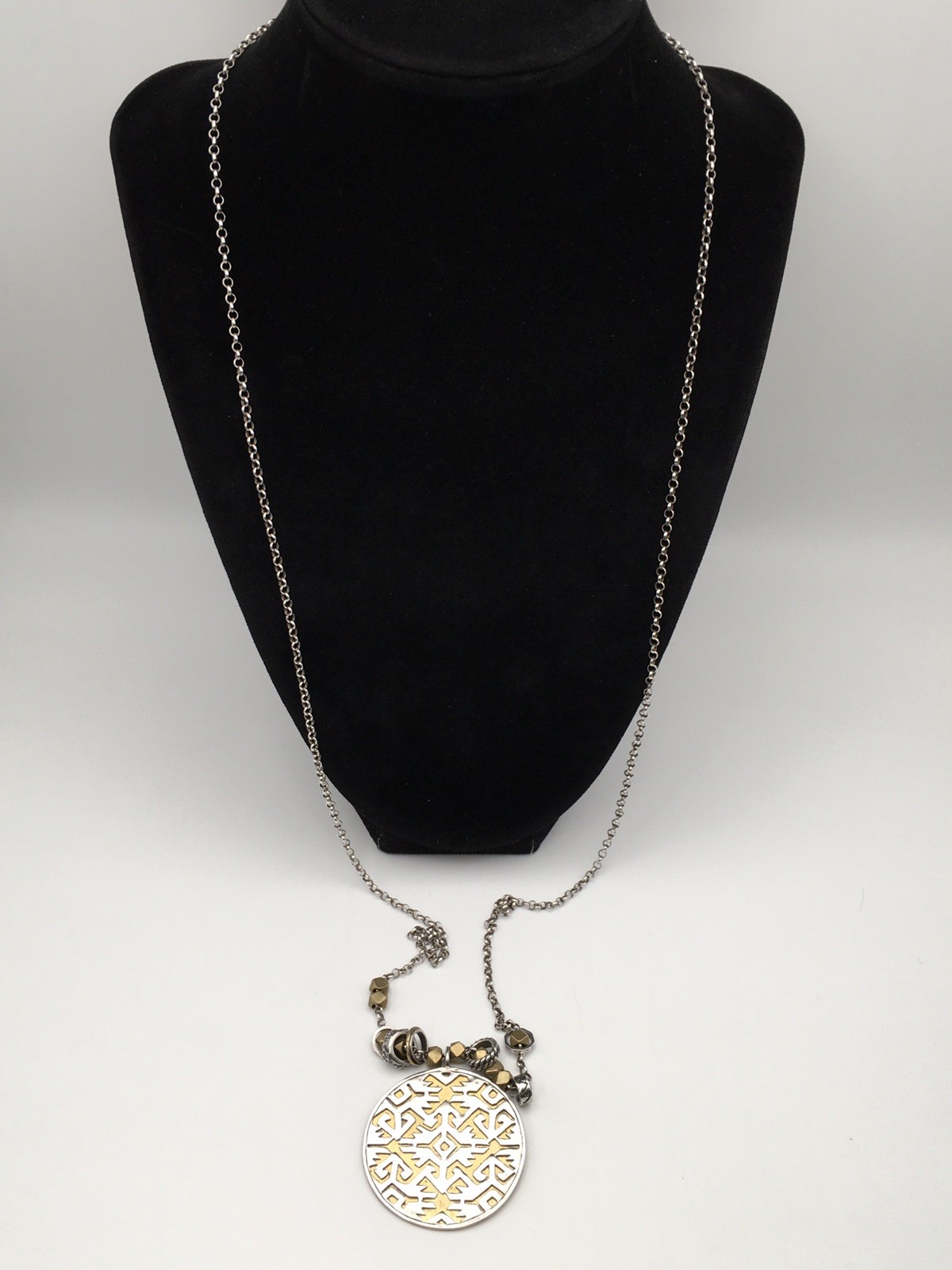 Vtg Sterling Silver & Brass SILPADA “Sundial” Pendant Necklace 34” 925 27g #21