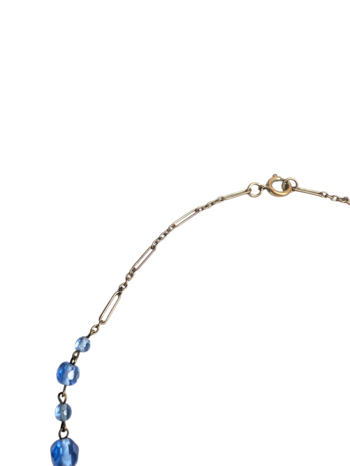 Czech Glass Necklace Blue Lozenge Art Deco Drop Pendant Faceted Filigree