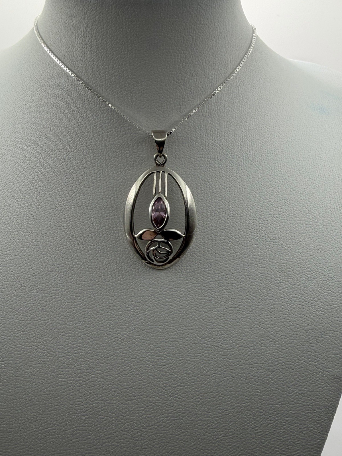 Vintage Glasgow Rose Amethyst Silver 925 Pendant Necklace Kit Heath 95