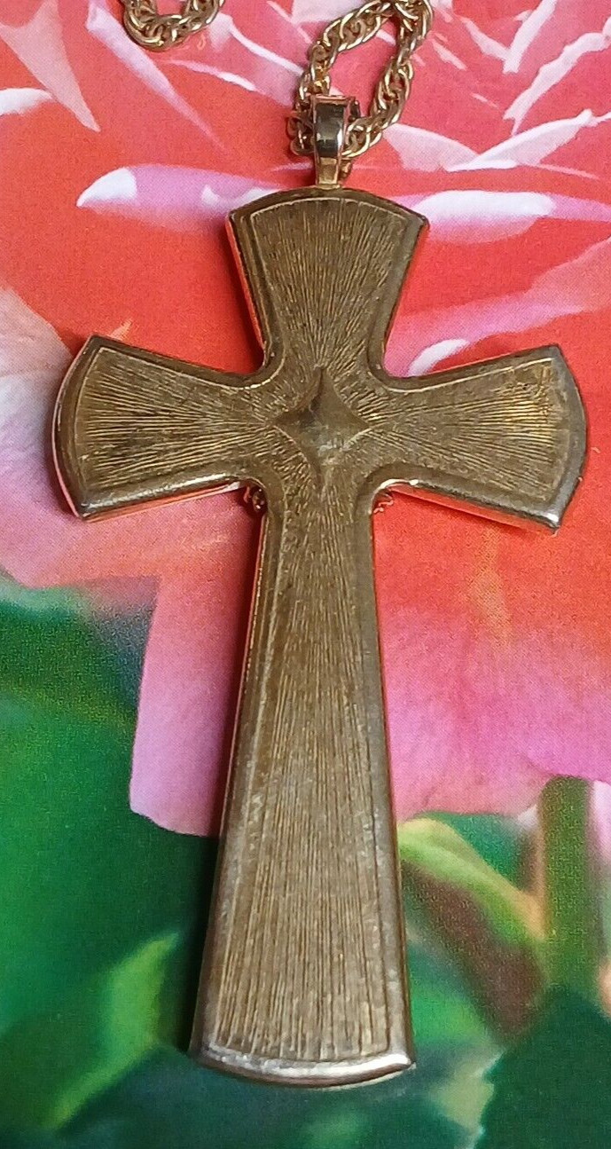 Vintage 1980’s Avon Faux Ivory and Gold Tone Cross Pendant Necklace