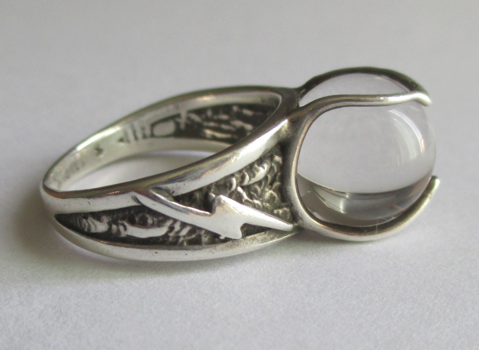 Sz 6.75 VINTAGE STERLING SILVER ROCK CRYSTAL POOLS OF LIGHT STAR RING