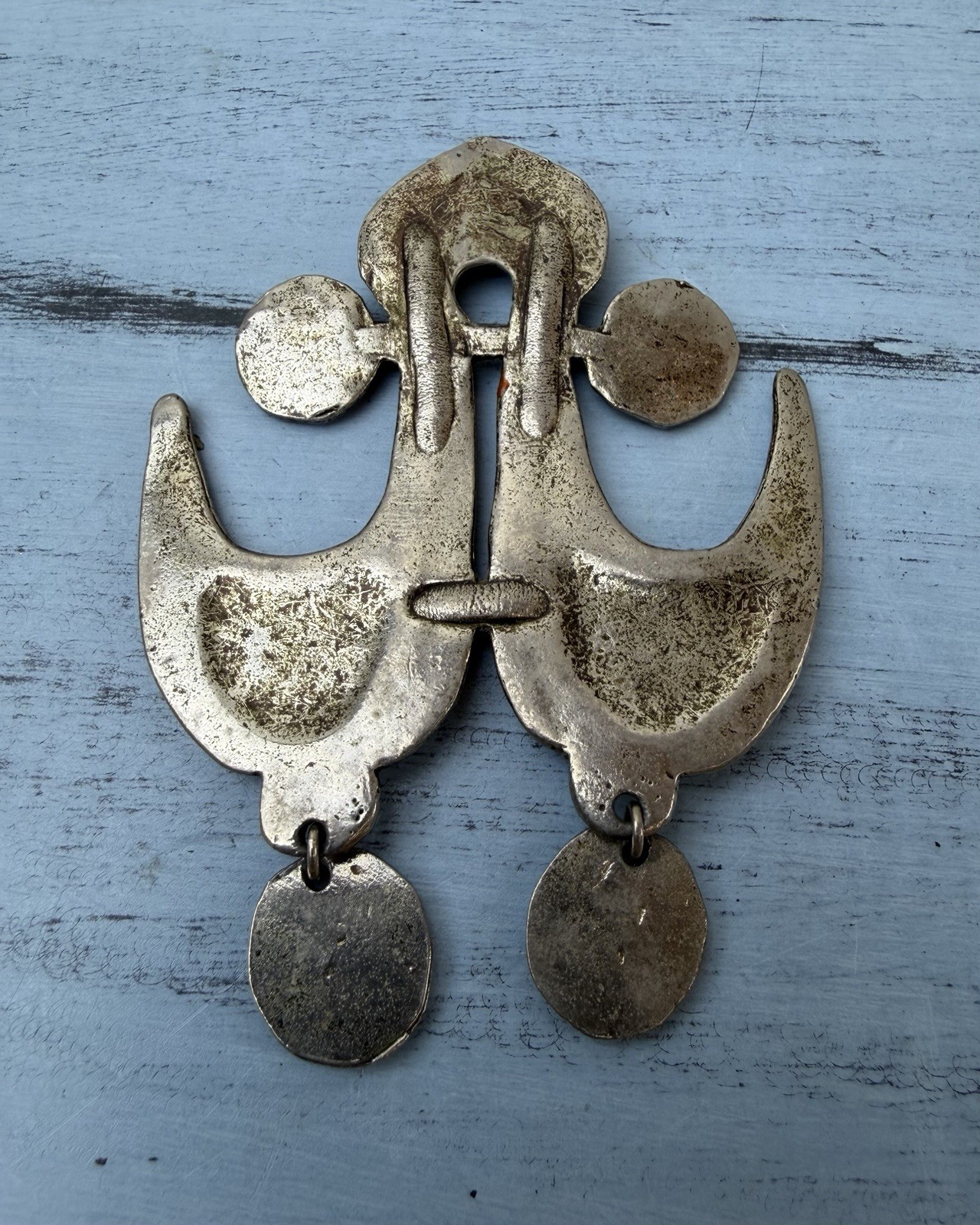 Vtg Face Pendant MCM Modernist Brutalist Sculptural Silver Tone Unsigned