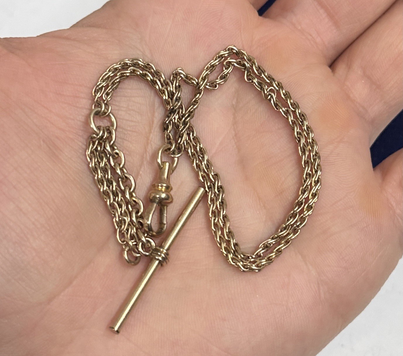 8.3g Gold filled Watch Chain victorian Wheat Fob Gf 8” Double Link T Bar 3.4mm
