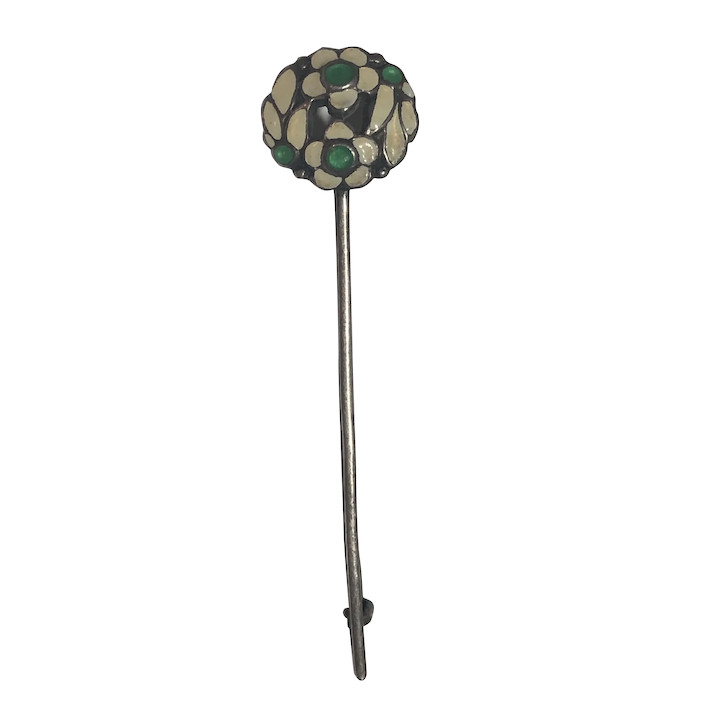 Vintage Bernard Instone Unsigned Sterling Silver Enamel Flower Bar Brooch