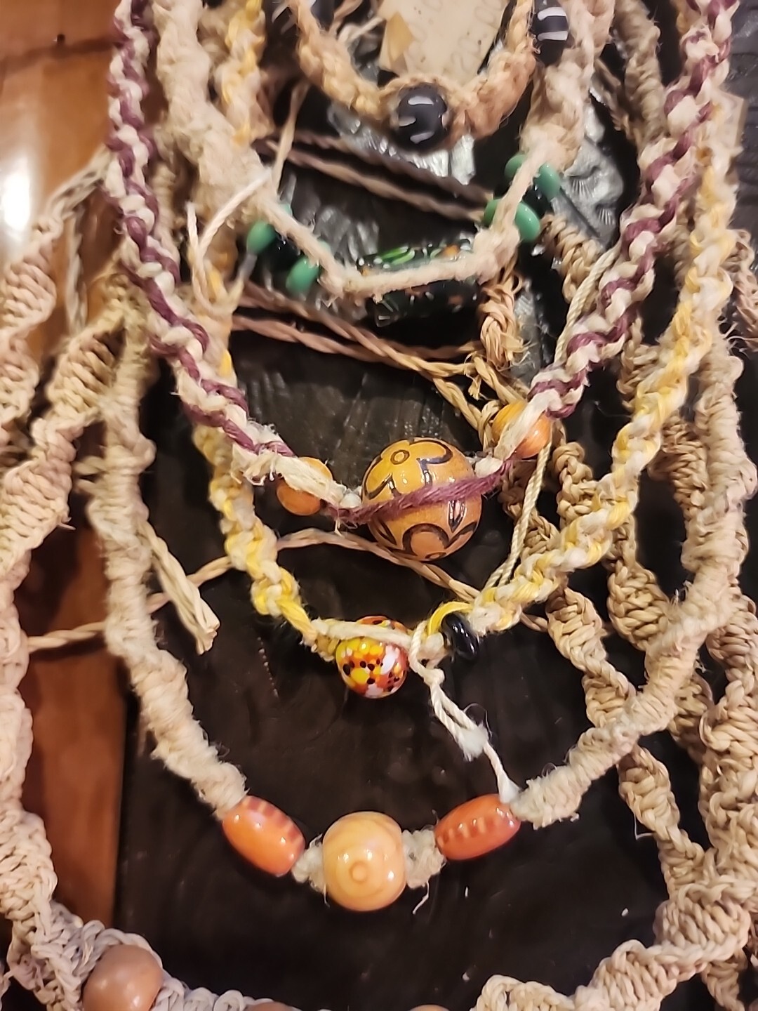 Jute Hemp Glass Beaded Necklace Choker Mixed Bulk Lot 25 Pcs NOS Lot#11225