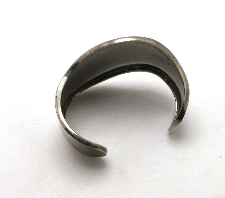 Vintage Hand Forged Polished Silver Tone Wave Cuff Bracelet Large