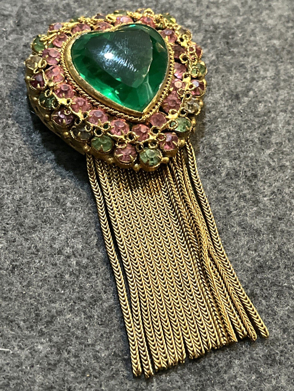 Rare Vintage ORIGINAL BY ROBERT Heart Rhinestone Goldtone Filigree Pin Pendant
