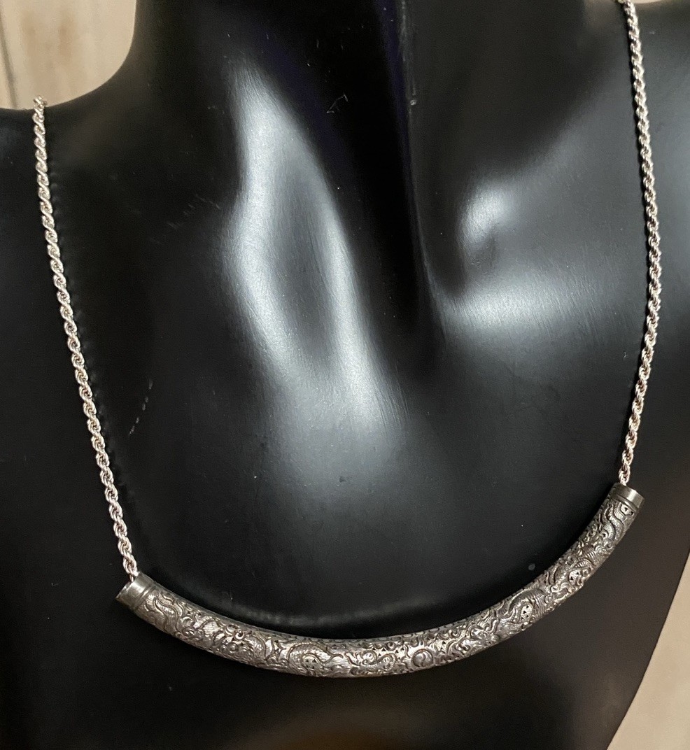 Vintage Vietnam 980 Silver Dragon Tube Necklace PHUC TIN 98% 22.5” Yin Yang