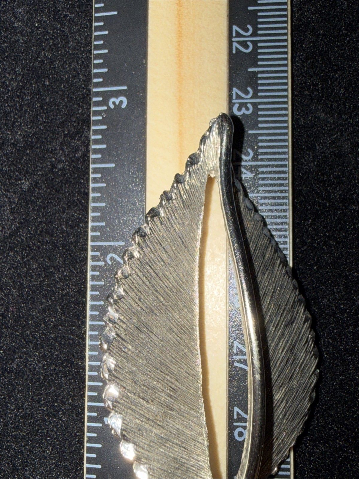 Vintage Silver Tone Leaf Brooch Pin Brushed Textured Swirl Stem 3” Nature