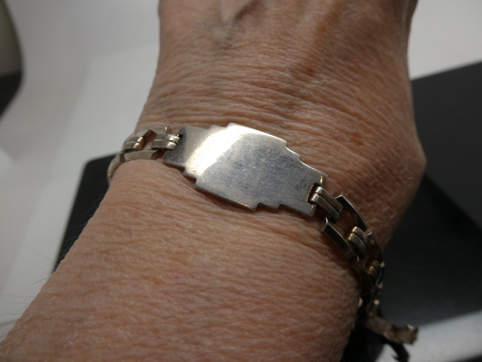 Art Deco Vintage Sterling Silver 925 Linked BLANK ID Bracelet Size 7.25″