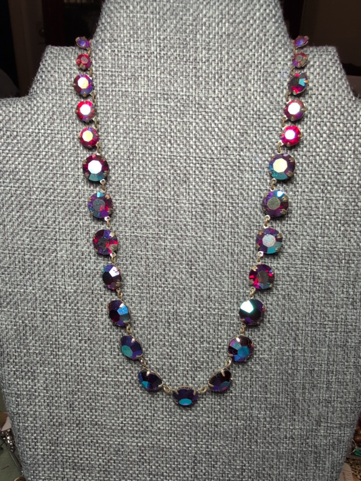 Vintage Riviere Red AB Crystal Choker With Open Back Bezel And Prong Set