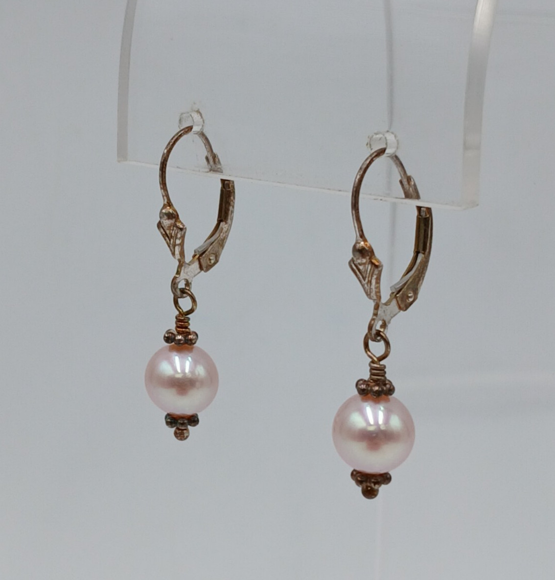 VTG 925 Pink Pearl Dangle Earrings 1.25in Drop Sterling Silver 2.3g Blush Estate