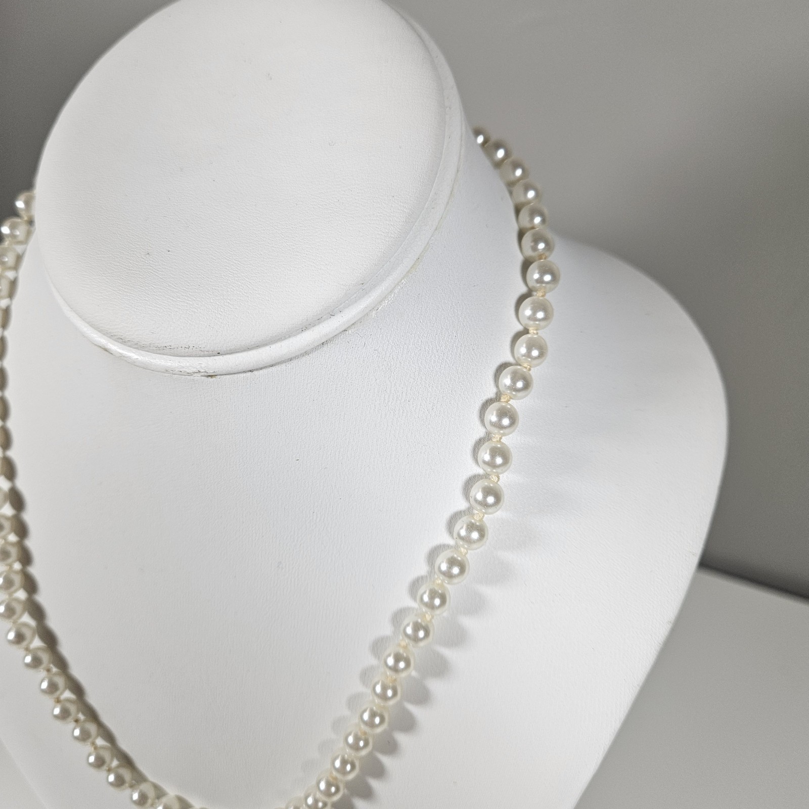 Vintage Faux Pearl Necklace With Goldtone Fish Hook Clasp