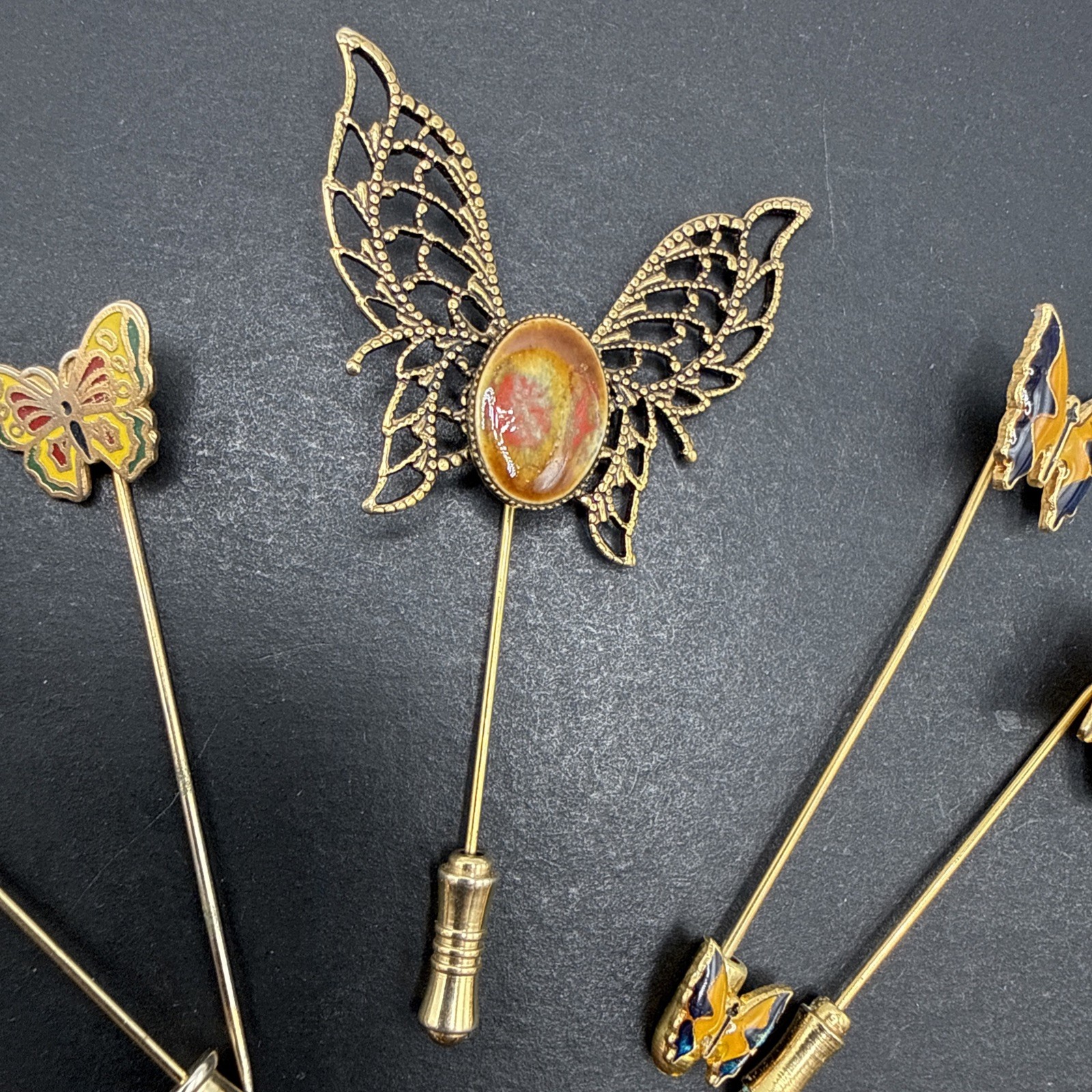 Lot Of Stick Pins – All Butterflies Silver Gold Tone Filigree Cloisonné J57