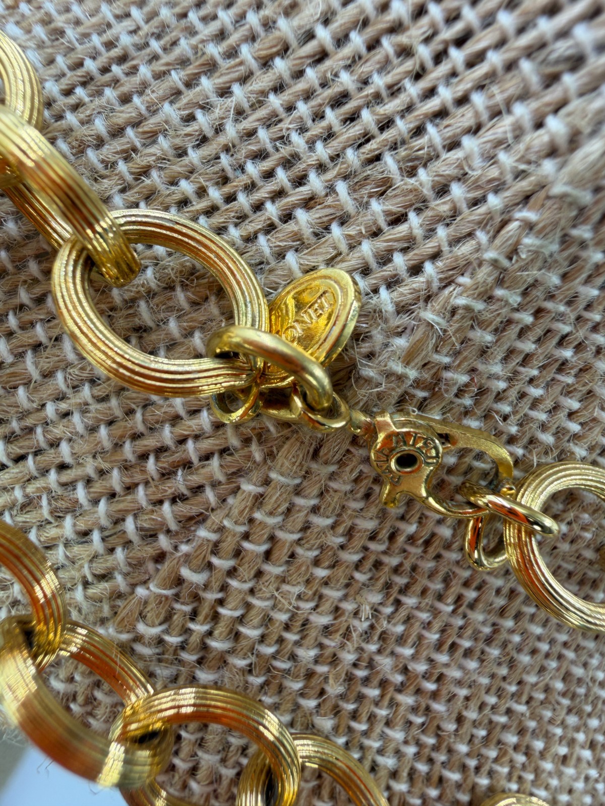 Vintage Necklace Monet Barrel Bead Goldtone Link Statement Chunky 36 in