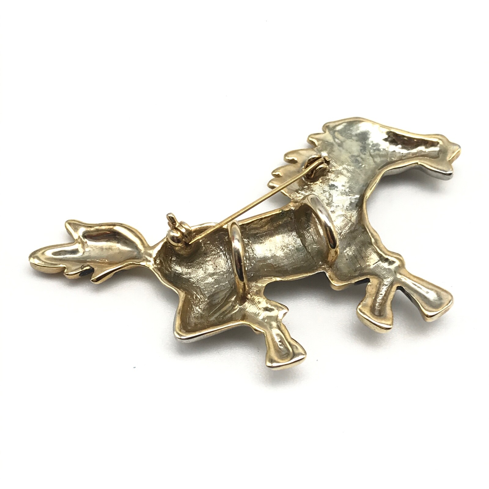 Vintage Silver Tone Two Tone Running Galloping Horse Brooch Pin Pendant