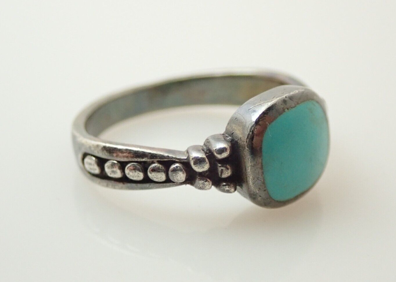 Vintage CW Designer Signed Turquoise Sterling Silver Band Ring Sz 6.5