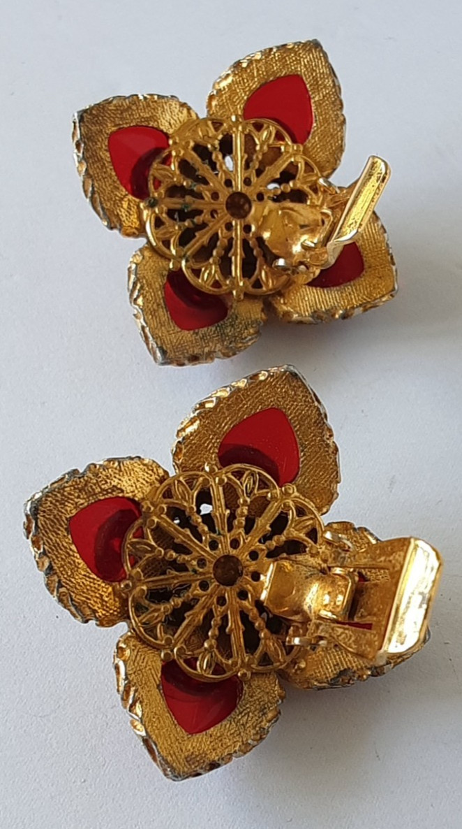 GRIPOIX GLASS~ BARRERA EARRINGS~ CABOCHON FAUX RUBIES~SAPPHIRES~PEARLS~