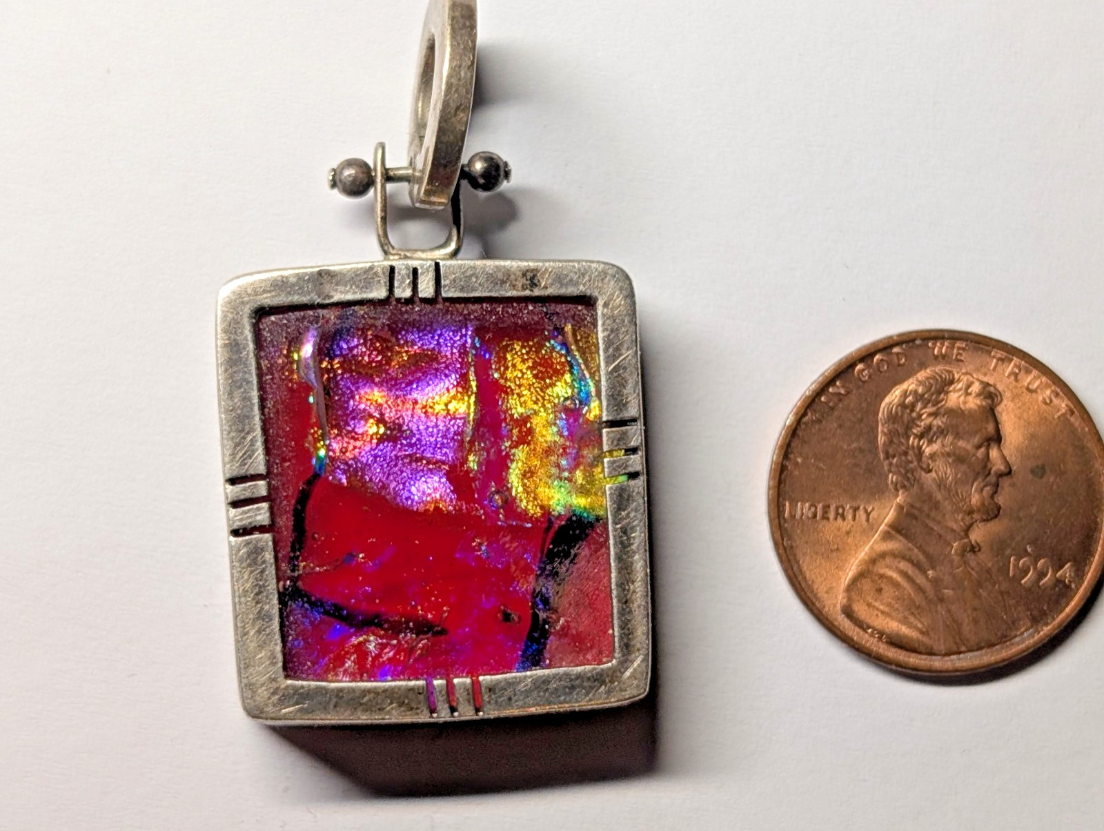 VINTAGE DICHROIC STERLING SILVER PENDANT SIGNED MEX925 R*G WEIGHS 13+ GRAMS