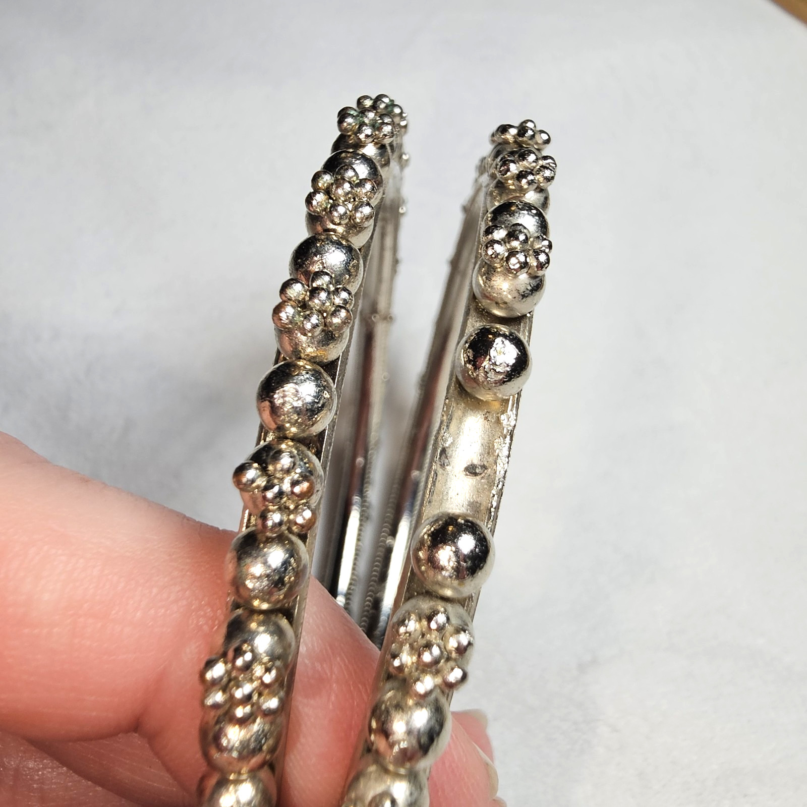SET OF 3 Vintage Rajasthani Style BANGLE BRACELET Beaded Tribal Silvertone 8.25″