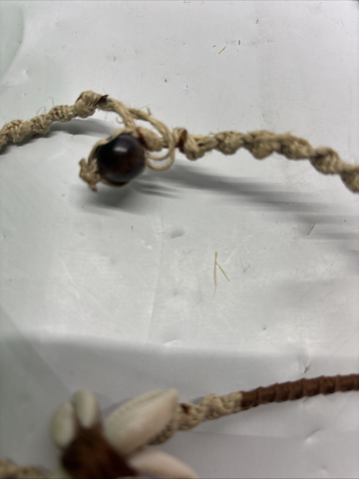 Lot of 3 Old /Ancient Venetian African glass trade beads & hemp Seashell Chocker