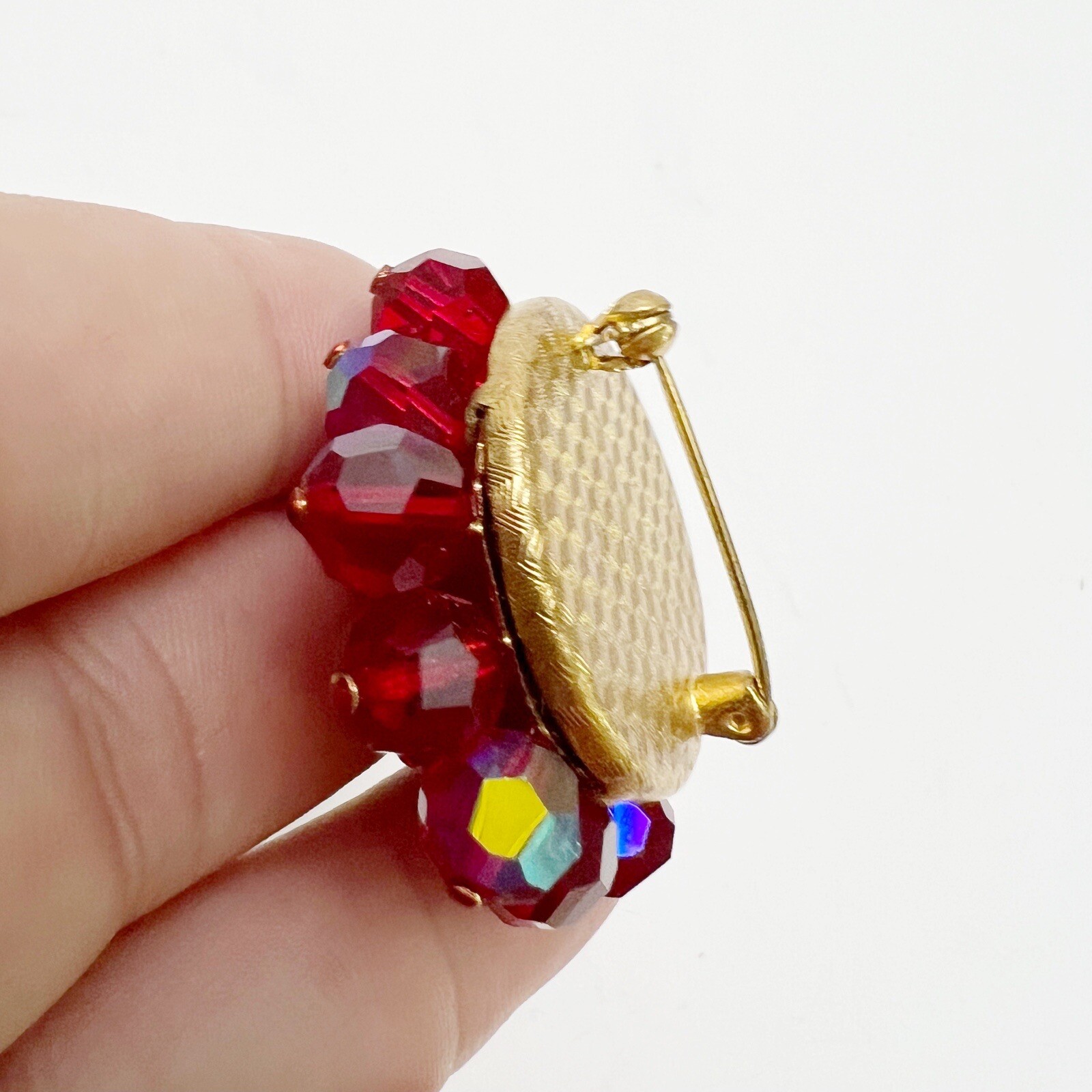 Vintage By Rosetta AB Red Faceted Glass Beaded Cluster Brooch Pin